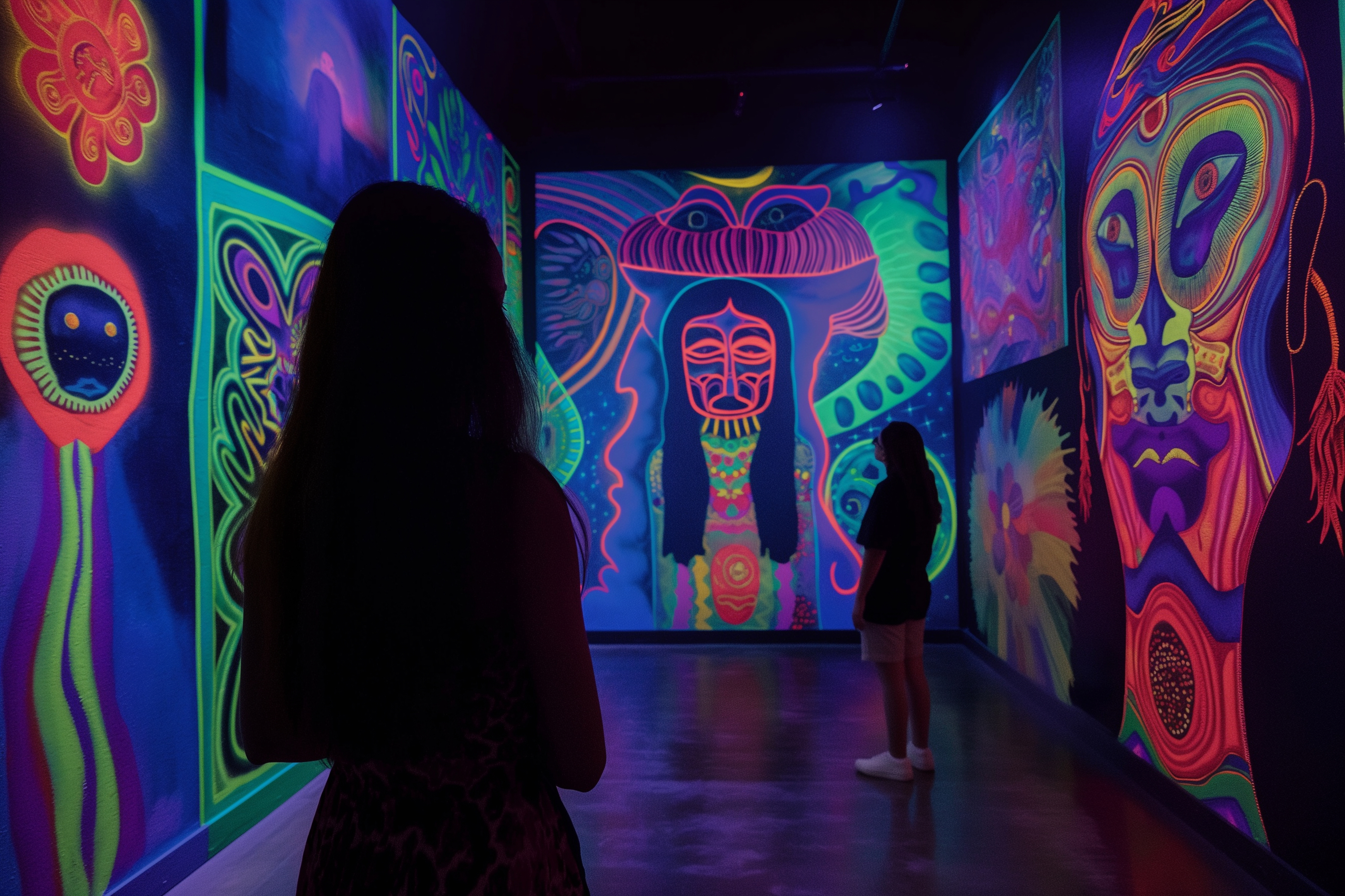 Immersive glowing tree installation at the interactive art museum in Philadelphia